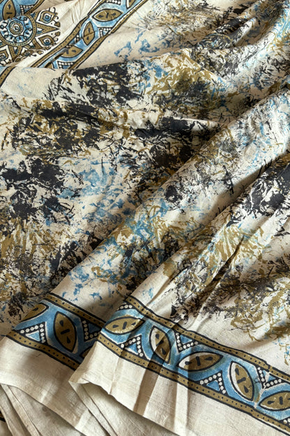 Ajrakh Natural Dye Hand Block Print Pure Cotton Saree