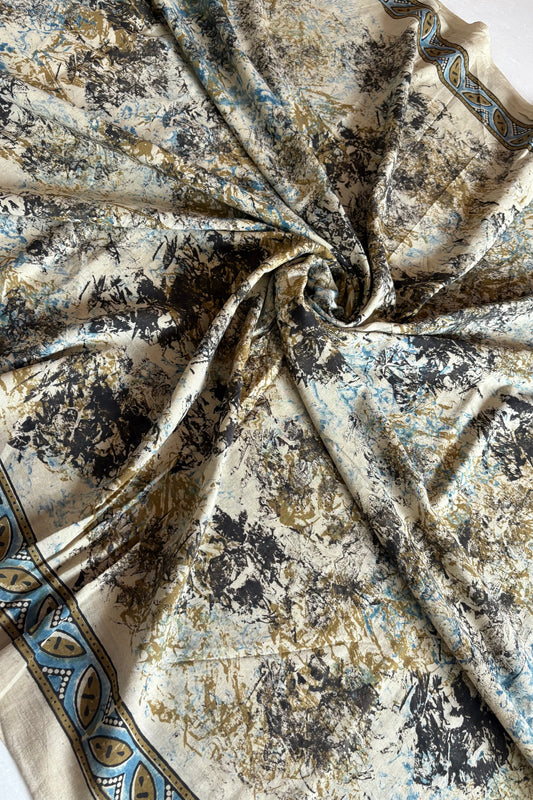 Ajrakh Natural Dye Hand Block Print Pure Cotton Saree