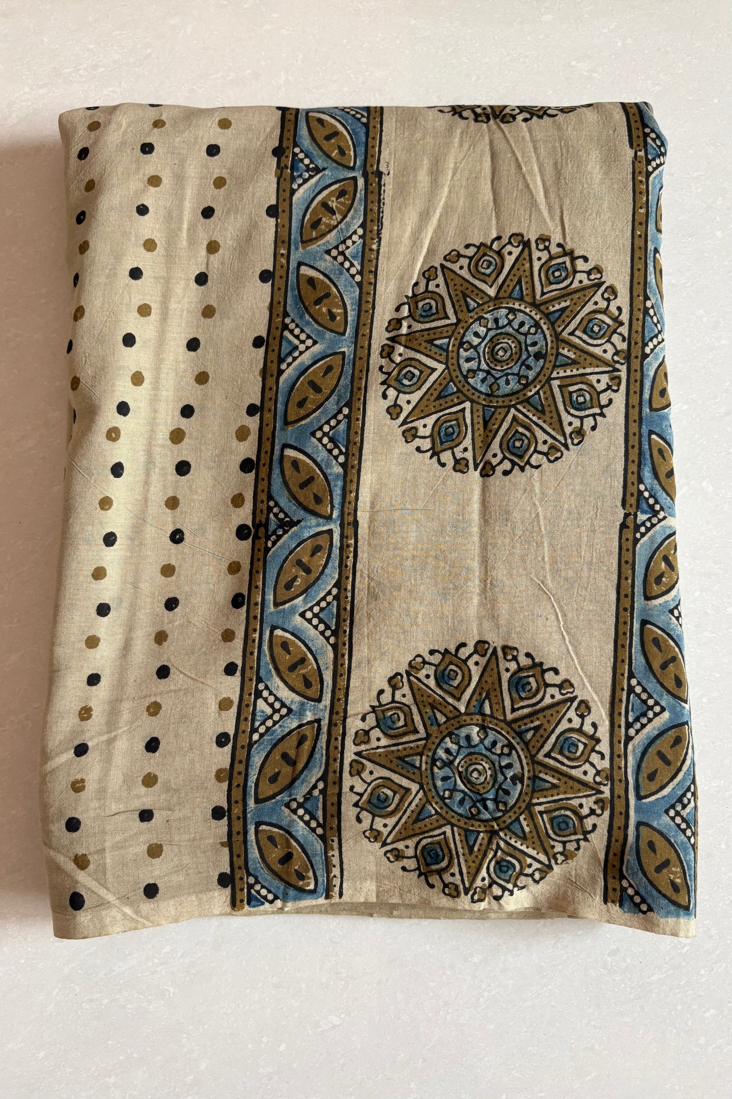 Ajrakh Natural Dye Hand Block Print Pure Cotton Saree