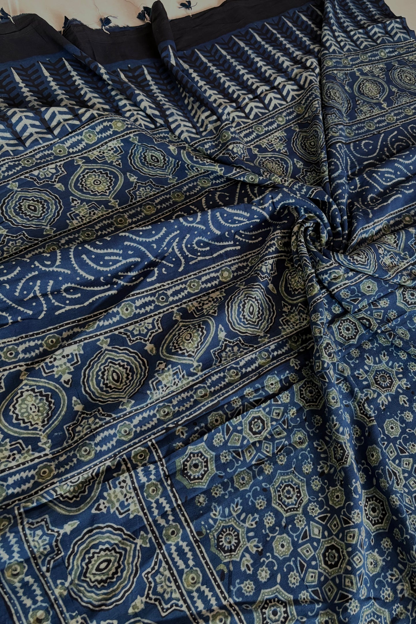 Ajrakh Natural Dye Hand Block Print Pure Cotton Saree