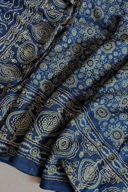 Ajrakh Natural Dye Hand Block Print Pure Cotton Saree