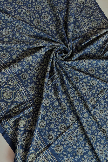 Ajrakh Natural Dye Hand Block Print Pure Cotton Saree