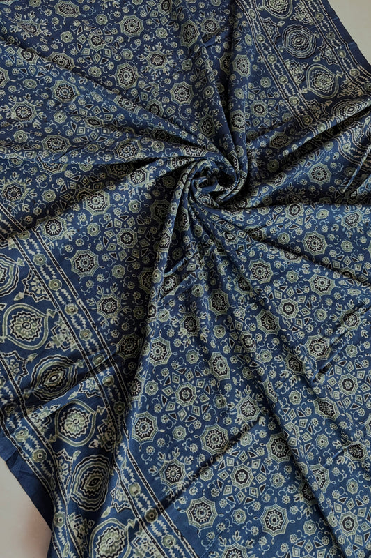 Ajrakh Natural Dye Hand Block Print Pure Cotton Saree