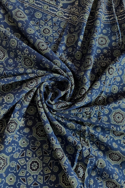 Ajrakh Natural Dye Hand Block Print Pure Cotton Saree