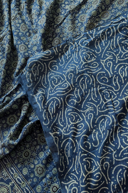 Ajrakh Natural Dye Hand Block Print Pure Cotton Saree