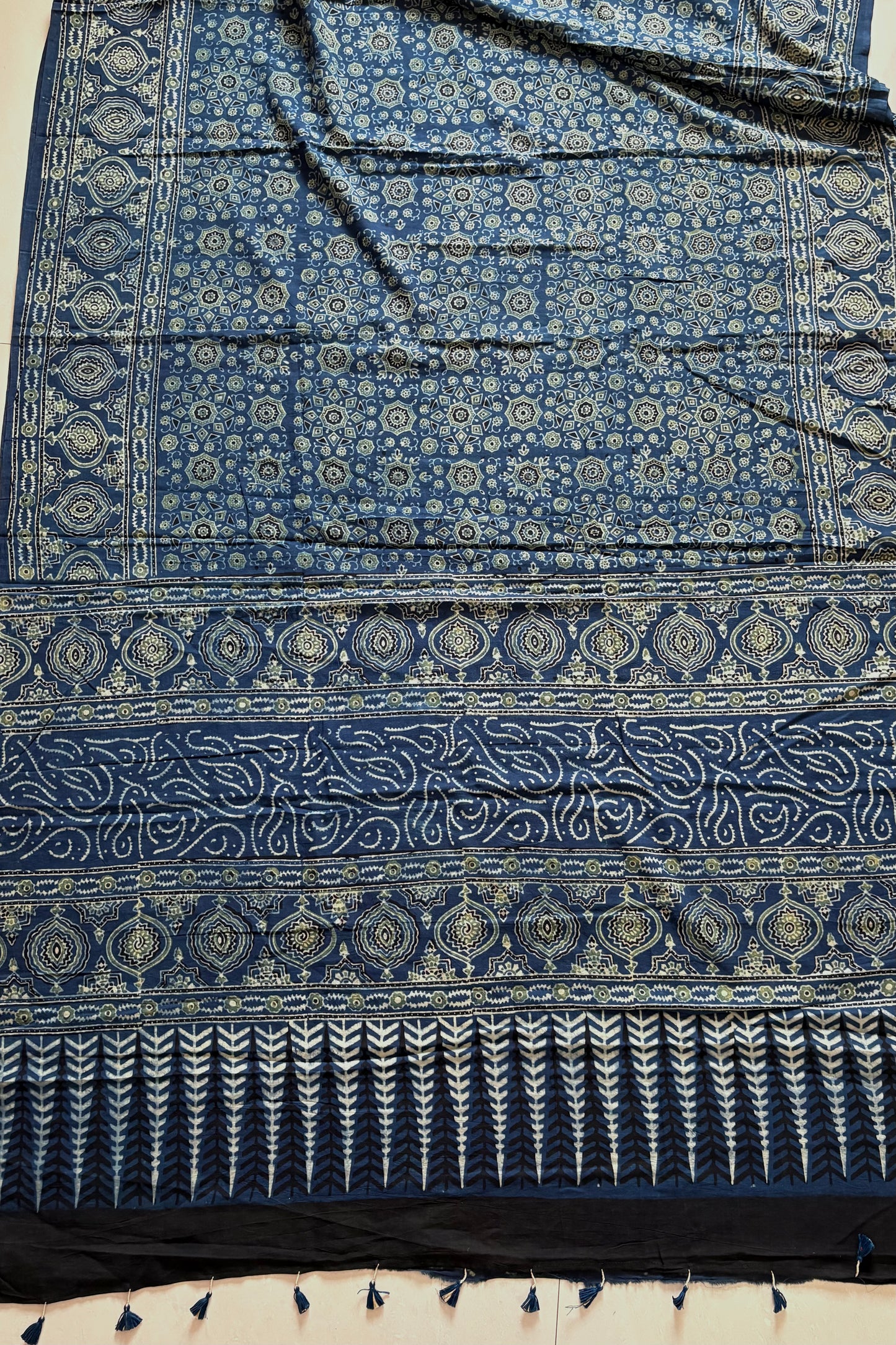 Ajrakh Natural Dye Hand Block Print Pure Cotton Saree