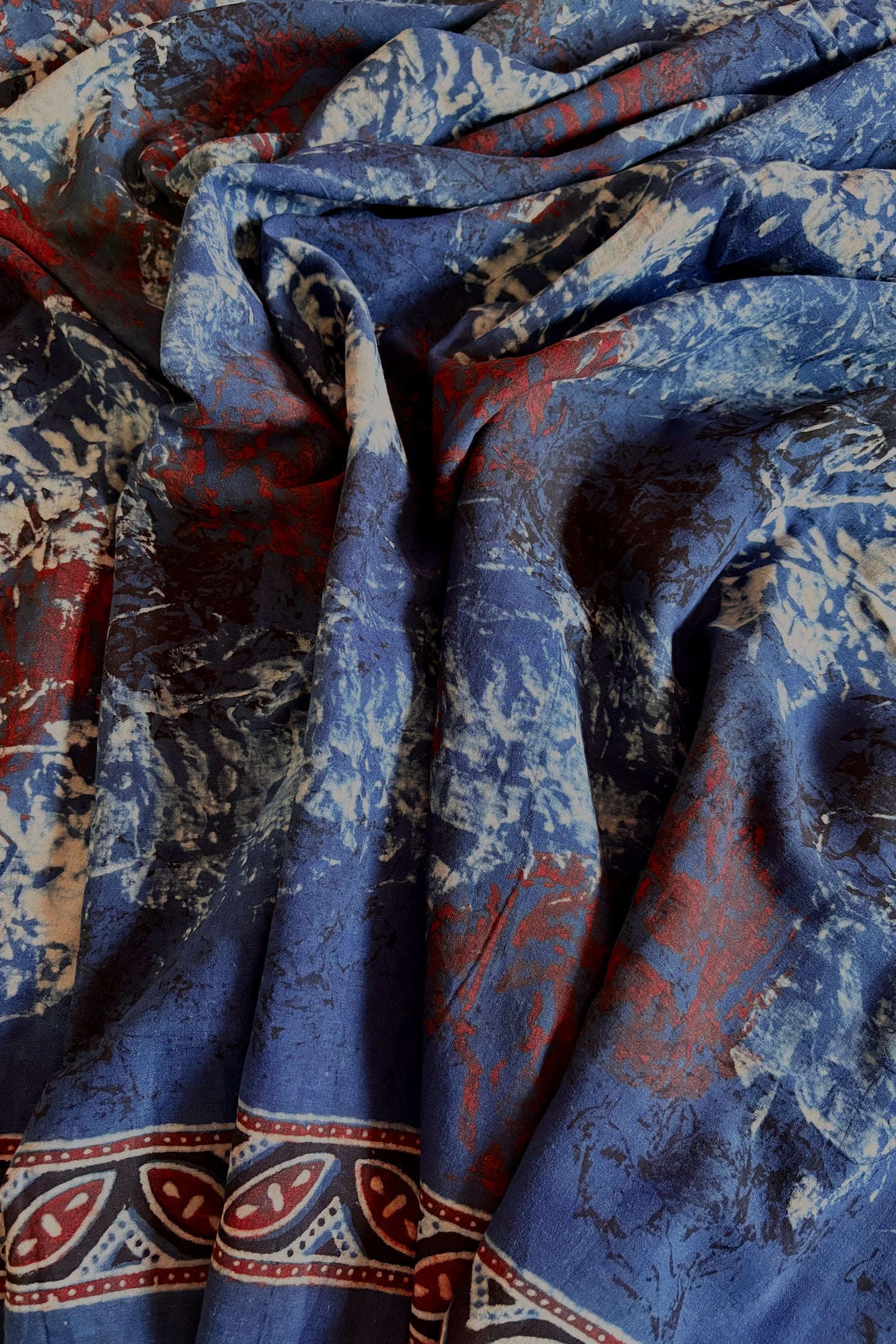 Ajrakh Natural Dye Hand Block Print Pure Cotton Saree