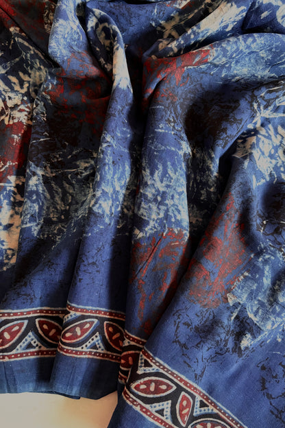 Ajrakh Natural Dye Hand Block Print Pure Cotton Saree