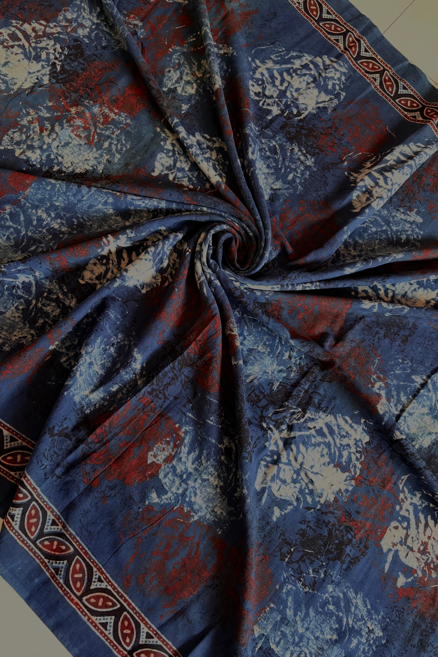 Ajrakh Natural Dye Hand Block Print Pure Cotton Saree