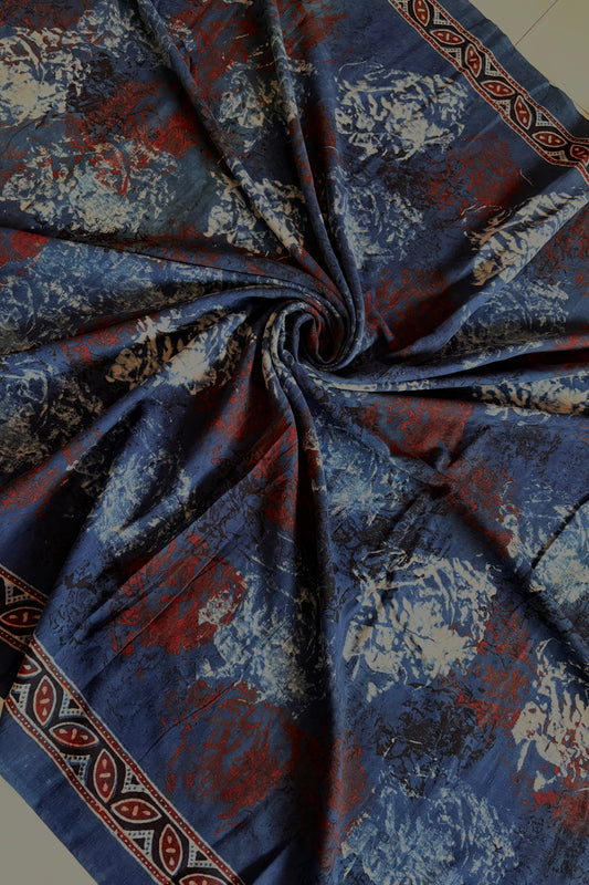 Ajrakh Natural Dye Hand Block Print Pure Cotton Saree