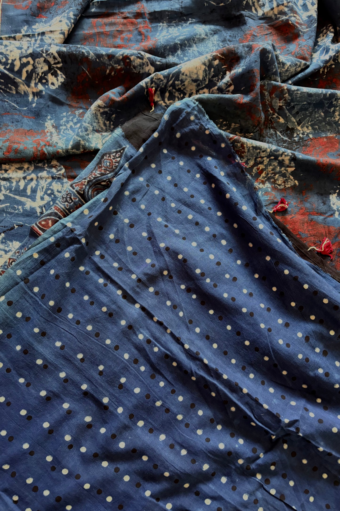 Ajrakh Natural Dye Hand Block Print Pure Cotton Saree