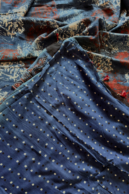 Ajrakh Natural Dye Hand Block Print Pure Cotton Saree