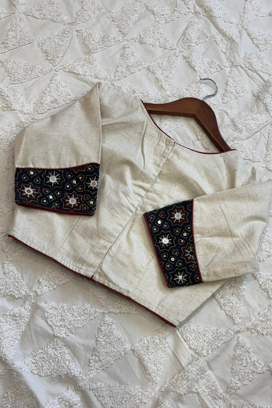 Glass Sleeves Off White Blouse