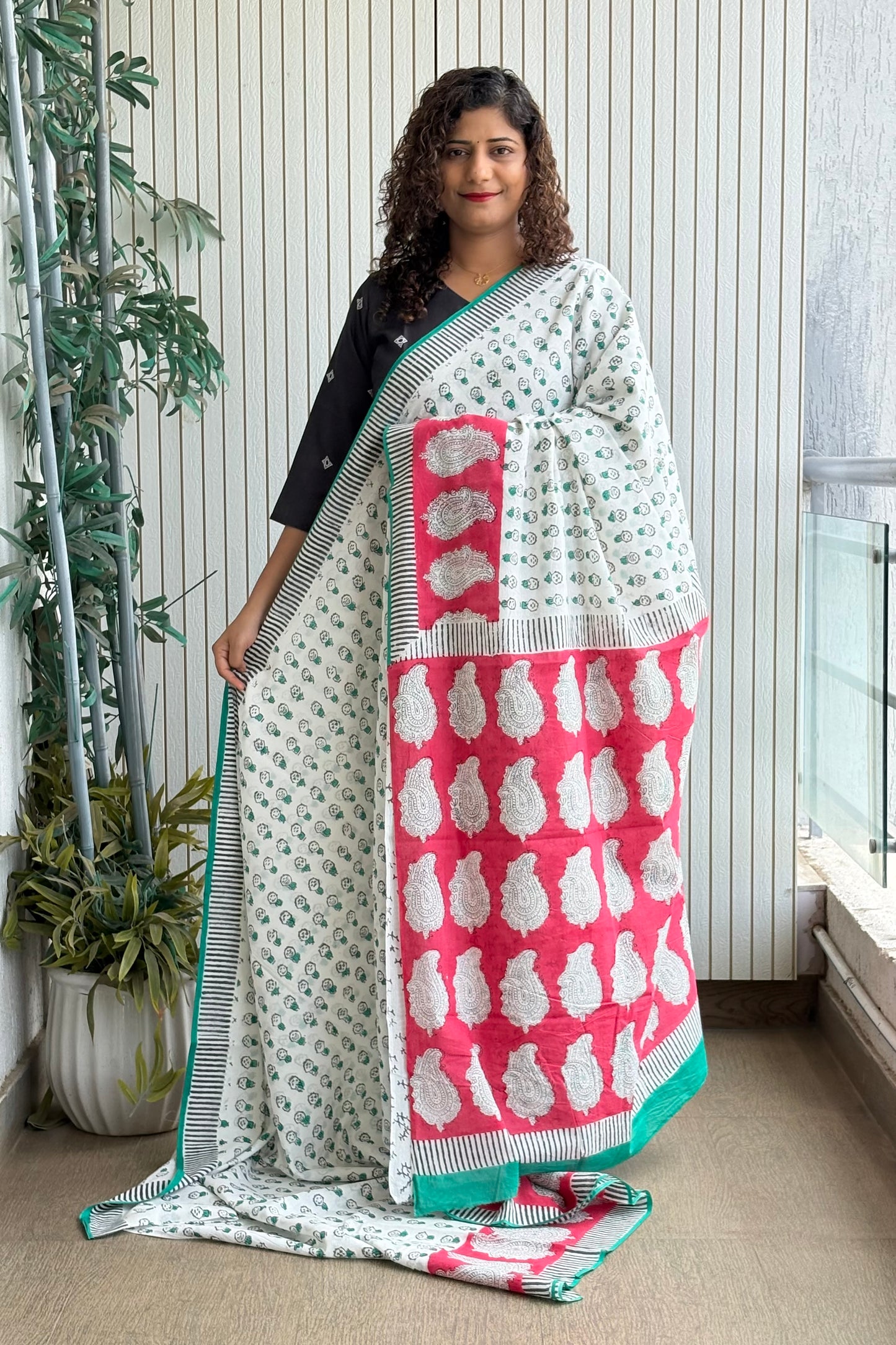 Hand Block Print Pure Cotton Saree