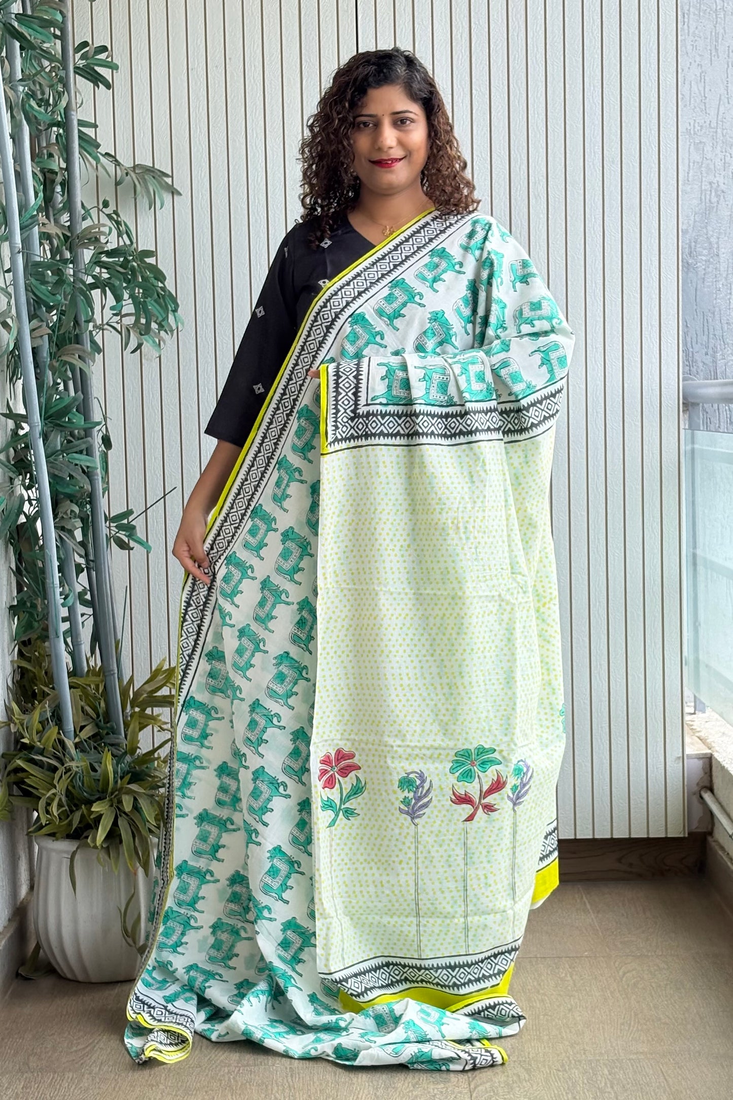 Hand Block Print Pure Cotton Saree