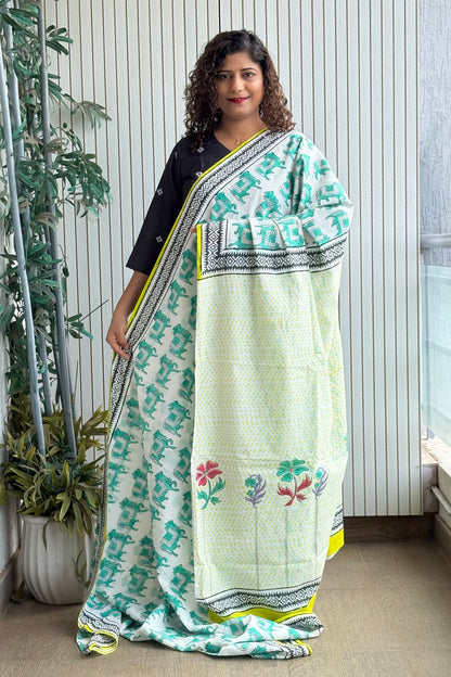 Hand Block Print Pure Cotton Saree