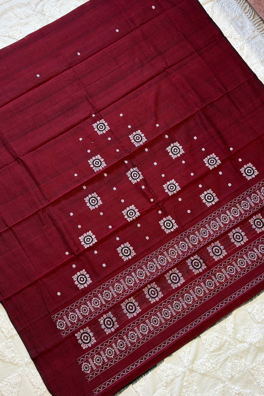 Pure Cotton Bomkei 3 Piece Dress Material- Maroon