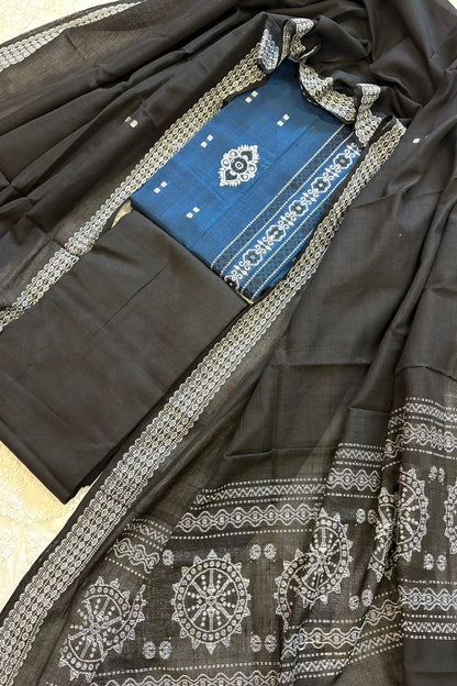 Pure Cotton Bomkei 3 Piece Dress Material- Peacock Blue