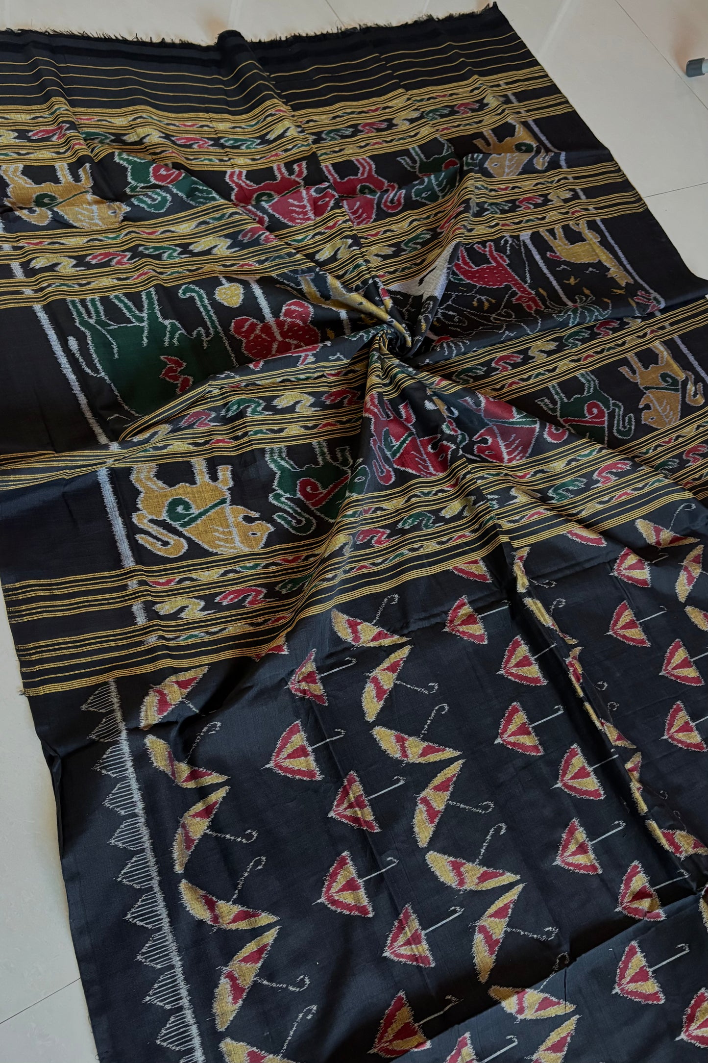 Exclusive Odisha Ikkat Khandua Cotton Saree - Black