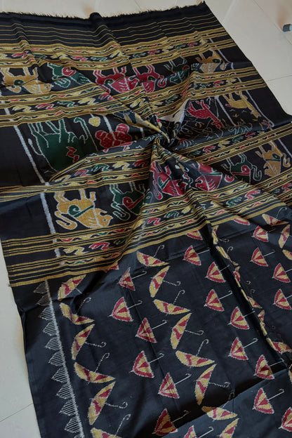 Exclusive Odisha Ikkat Khandua Cotton Saree - Black