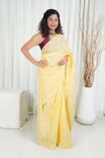 Load image into Gallery viewer, Kota Cotton Saree With Tepchi Chikankari Work- Yellow
