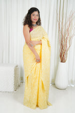 Load image into Gallery viewer, Kota Cotton Saree With Tepchi Chikankari Work- Yellow
