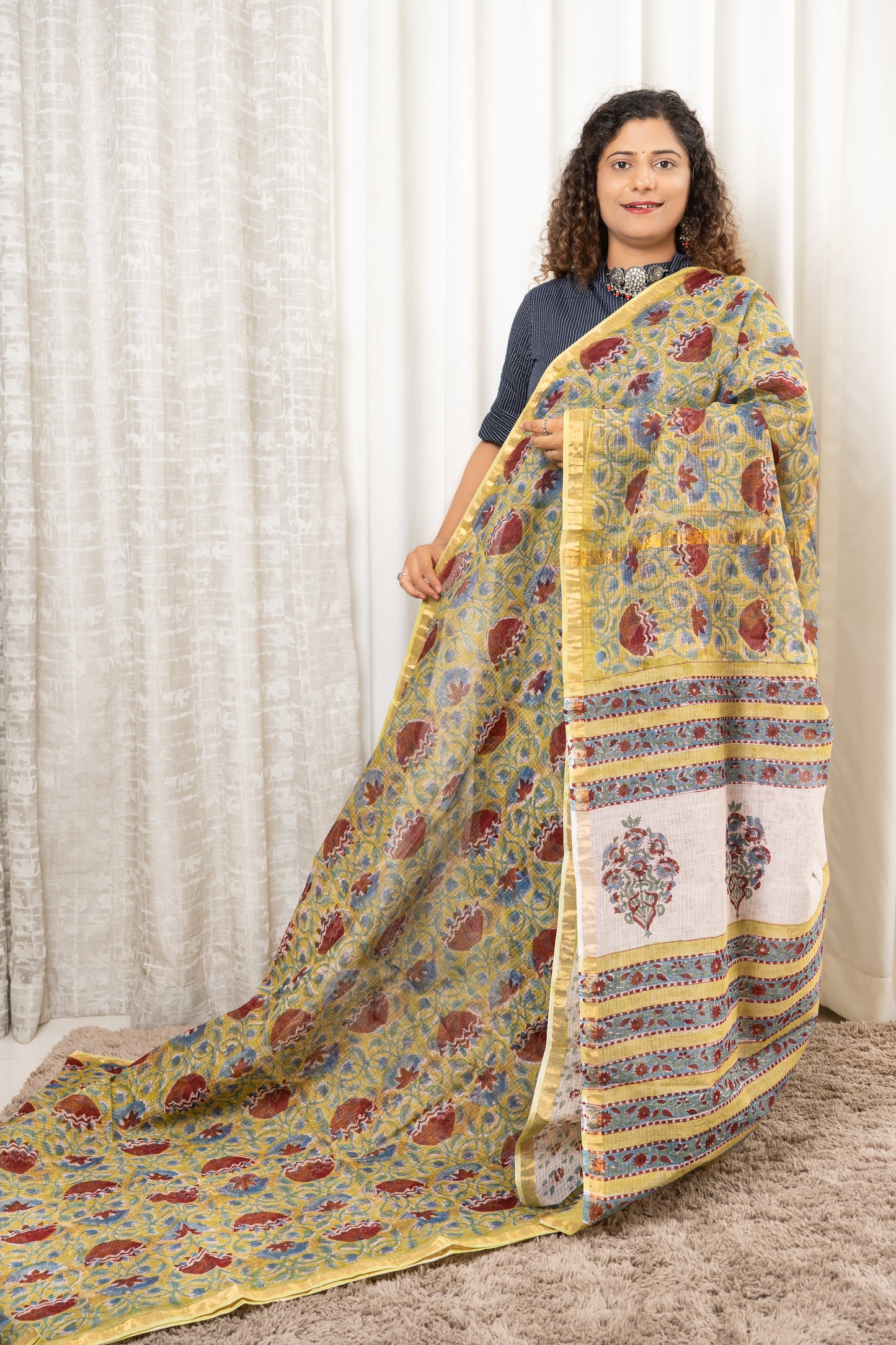 Hand Block Print Kota Doria Saree