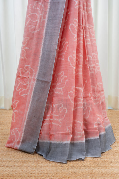 Odisha Ikkat Khandua Cotton Saree- Peach and Grey