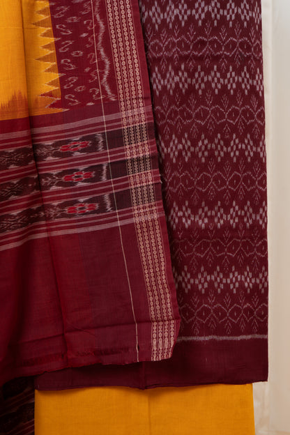 Pure Cotton Sambalpuri 3 Piece Dress Material-Deep Maroon