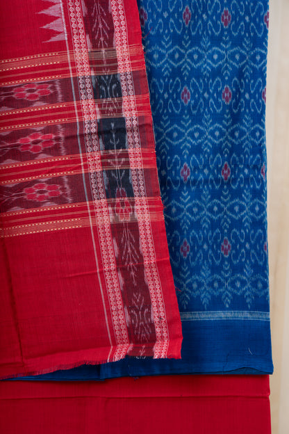 Pure Cotton Sambalpuri Ikkat 3 Piece Dress Material- Blue