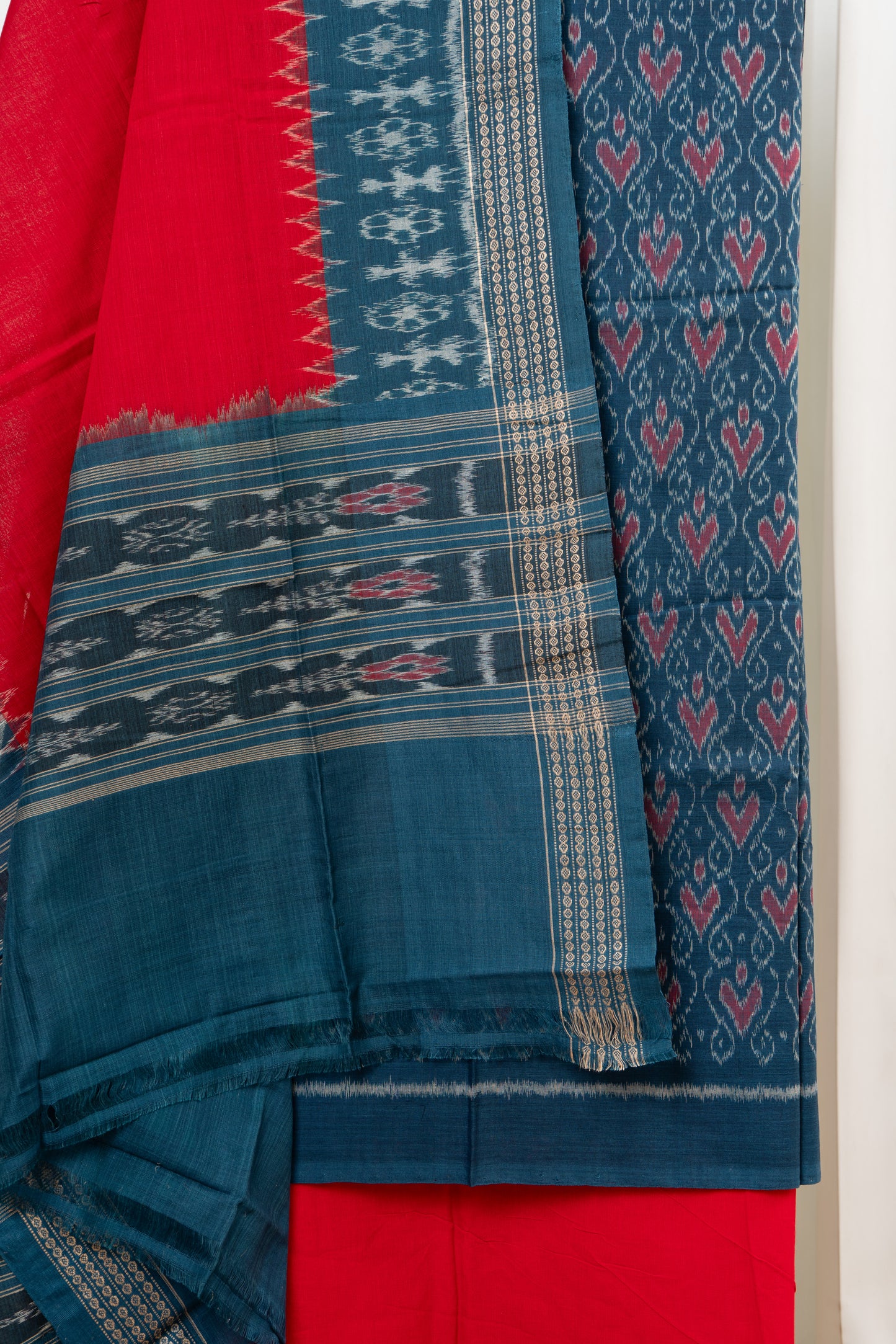 Pure Cotton Sambalpuri Ikkat 3 Piece Dress Material- Teal