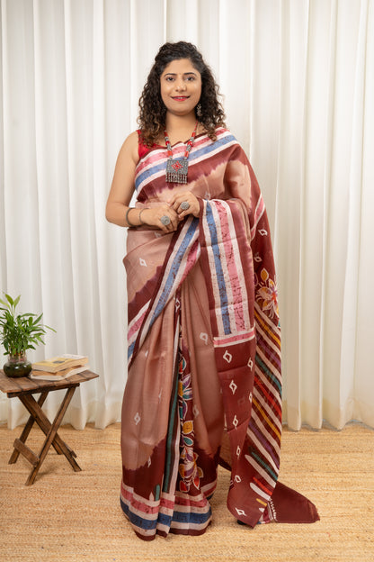 Murshidabad Pure Silk Saree With Hand Batik Print