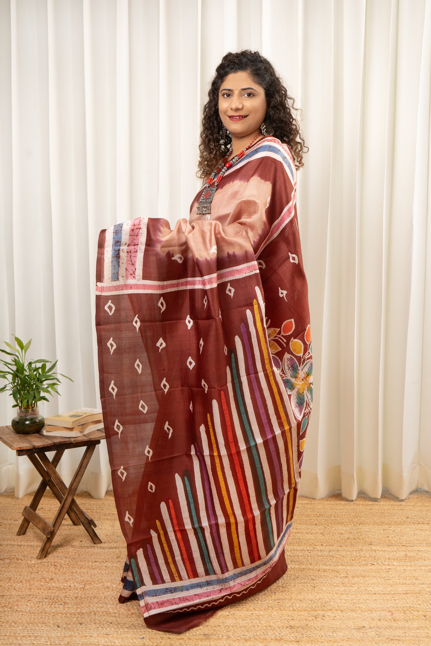 Murshidabad Pure Silk Saree With Hand Batik Print
