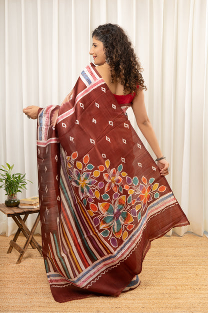 Murshidabad Pure Silk Saree With Hand Batik Print