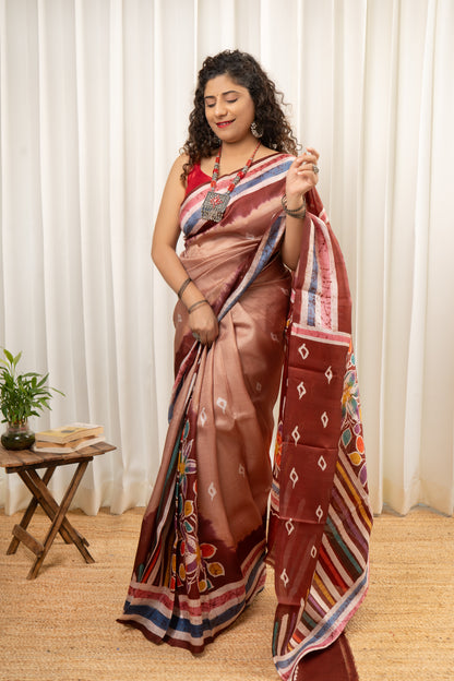 Murshidabad Pure Silk Saree With Hand Batik Print
