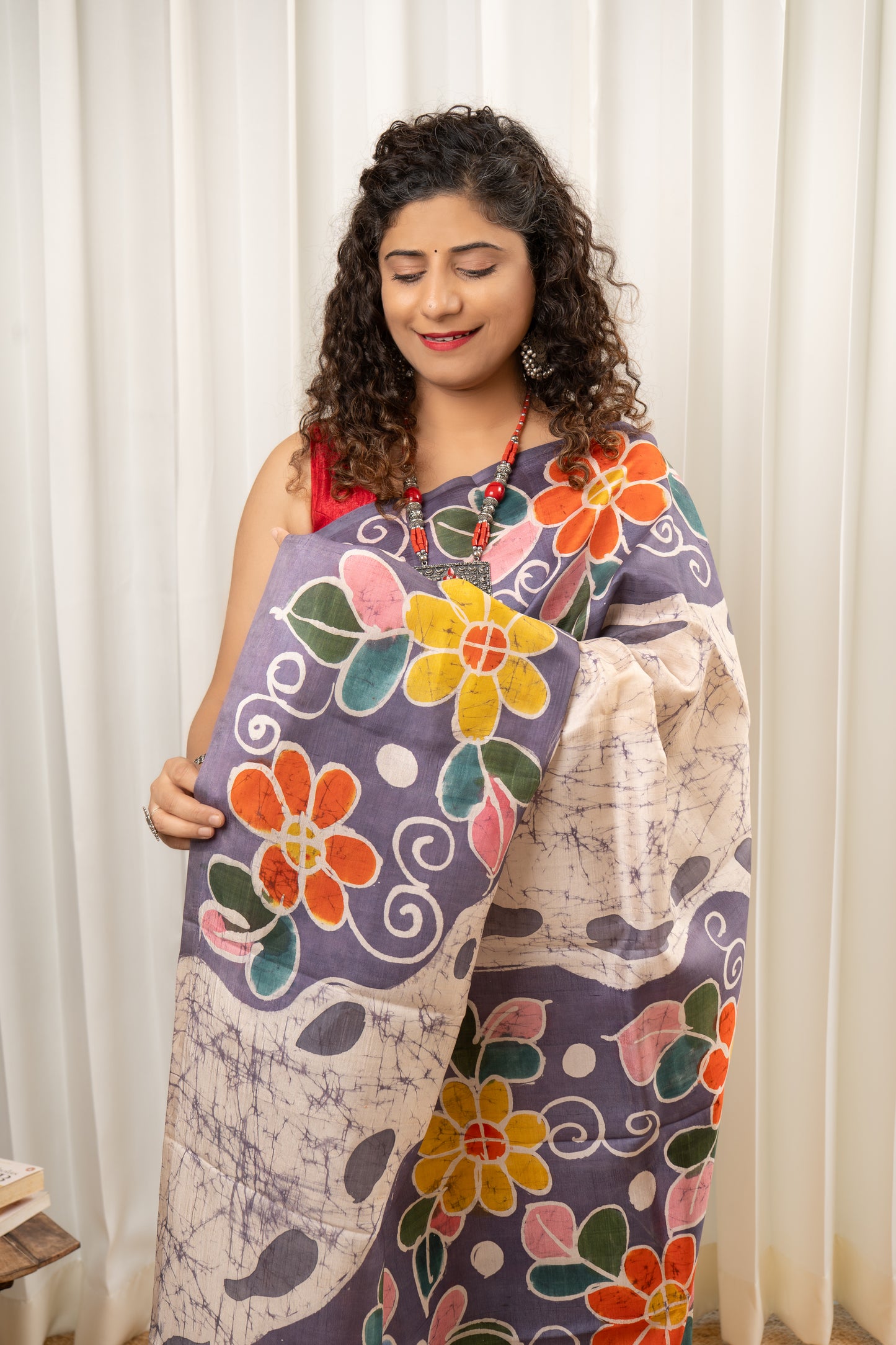 Murshidabad Pure Silk Saree Hand Batik Print