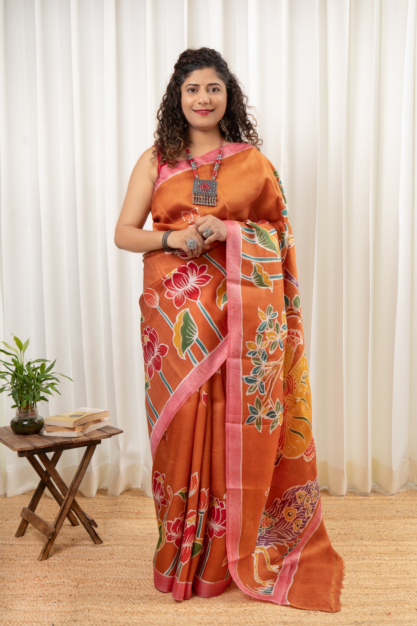 Murshidabad Pure Silk Saree With Hand Batik and Hand Paint
