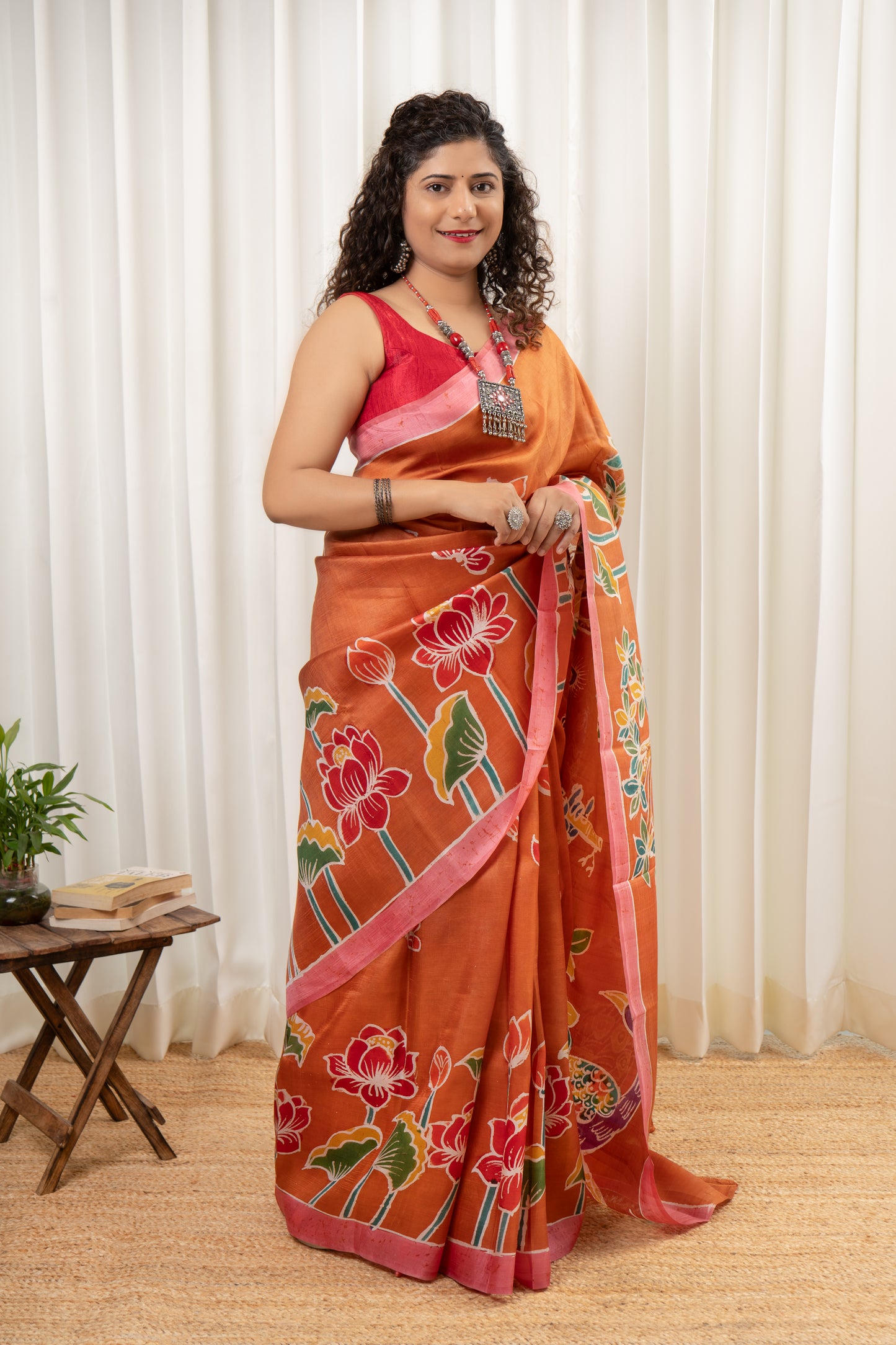 Murshidabad Pure Silk Saree With Hand Batik and Hand Paint