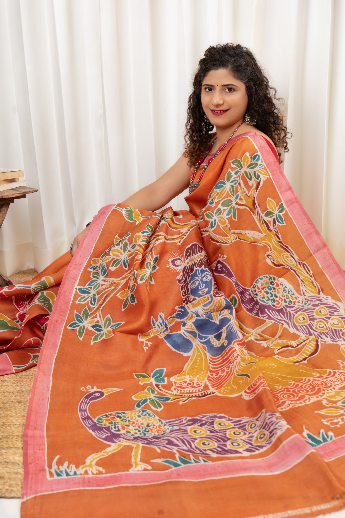 Murshidabad Pure Silk Saree With Hand Batik and Hand Paint