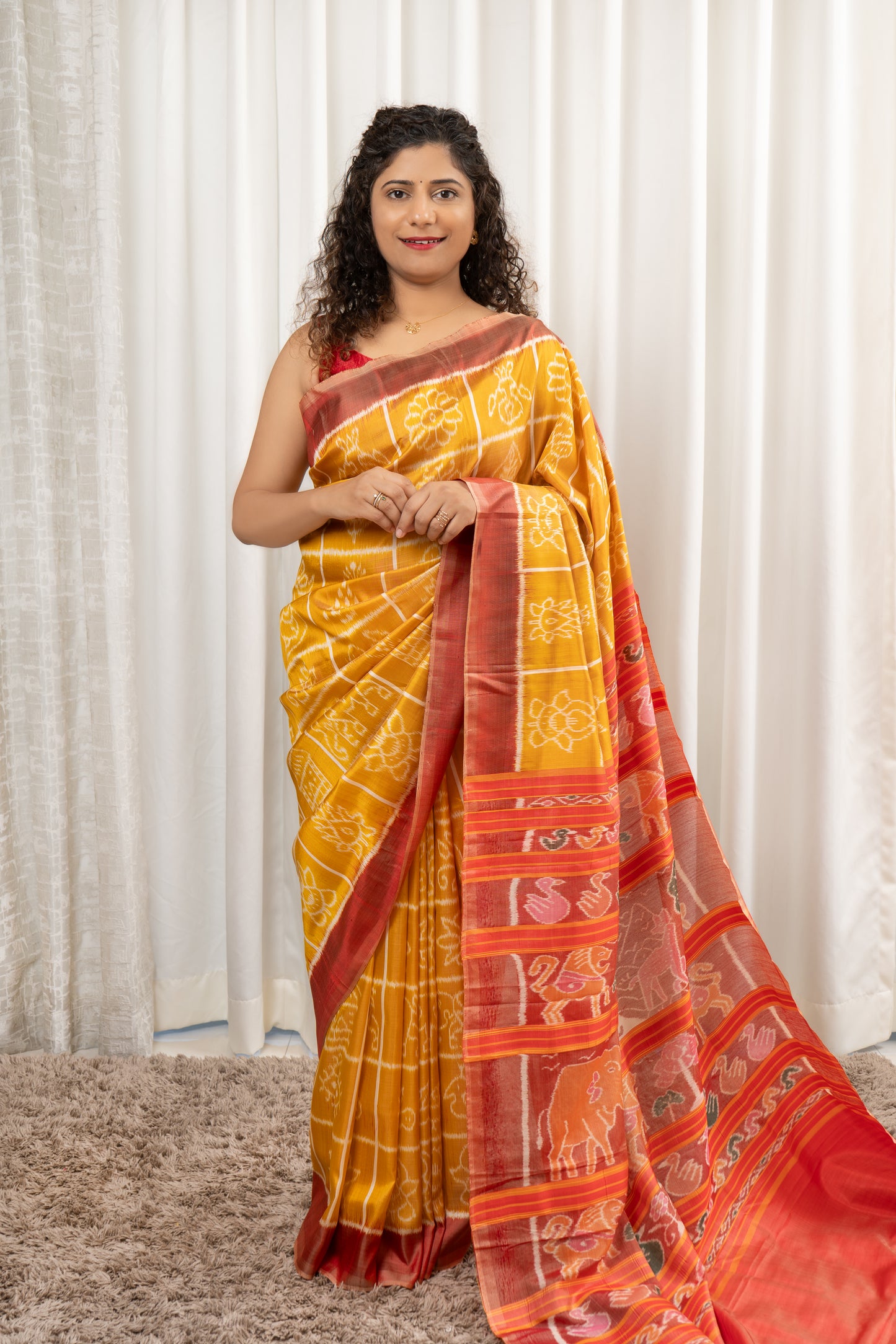 Exclusive Odisha Ikkat Nabakothi Pure Silk Saree- Pastel Yellow
