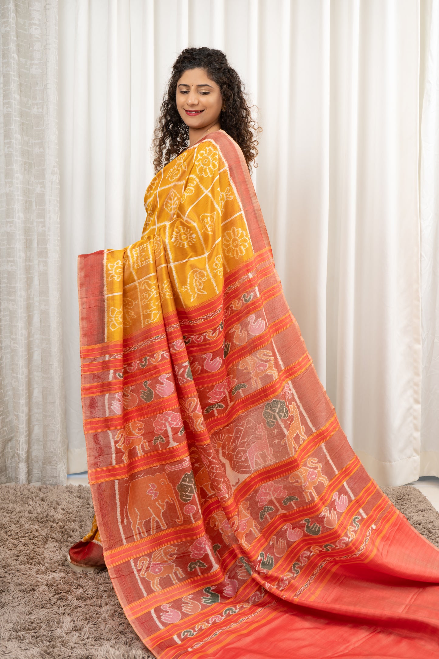 Exclusive Odisha Ikkat Nabakothi Pure Silk Saree- Pastel Yellow