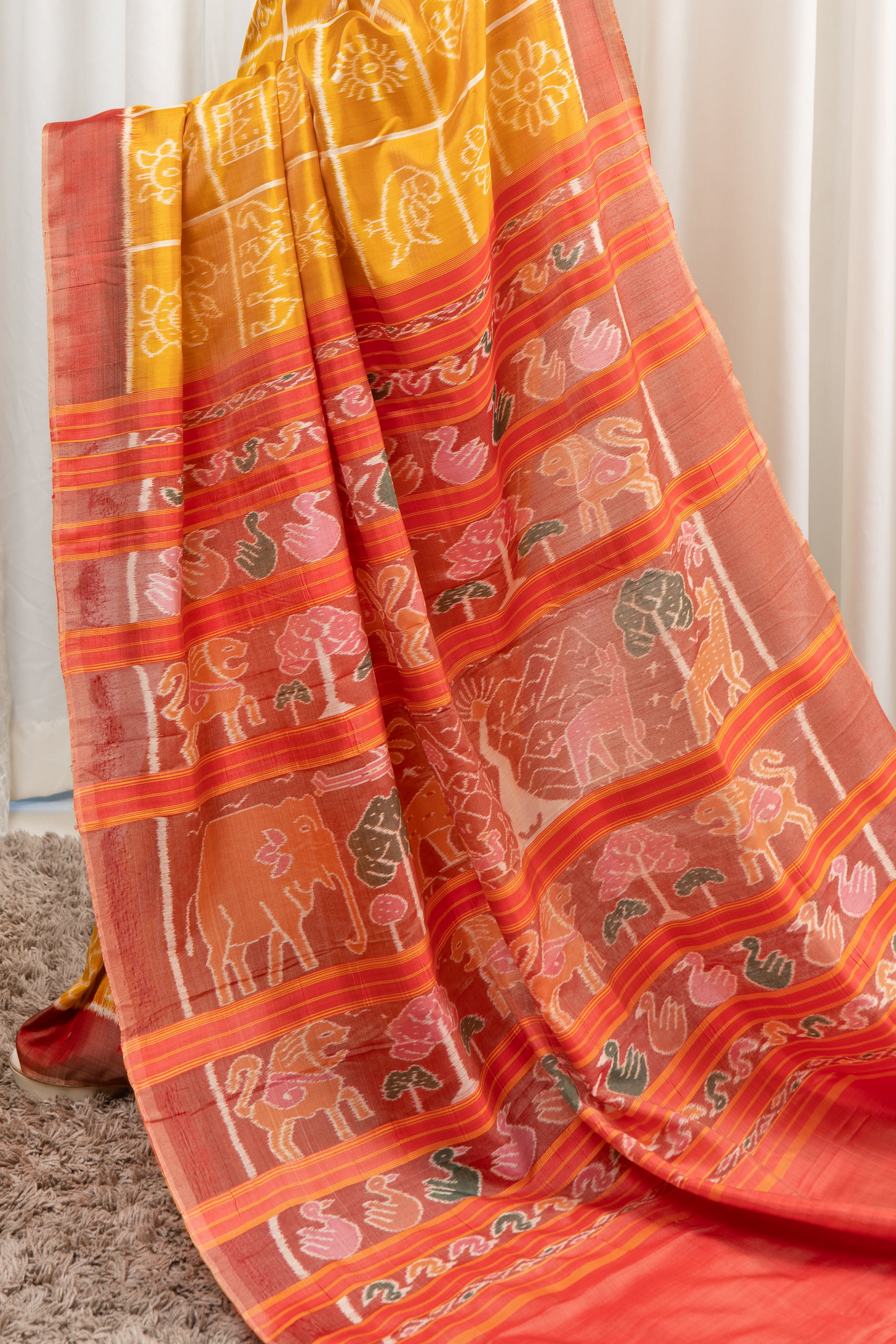 Exclusive Odisha Ikkat Nabakothi Pure Silk Saree- Pastel Yellow