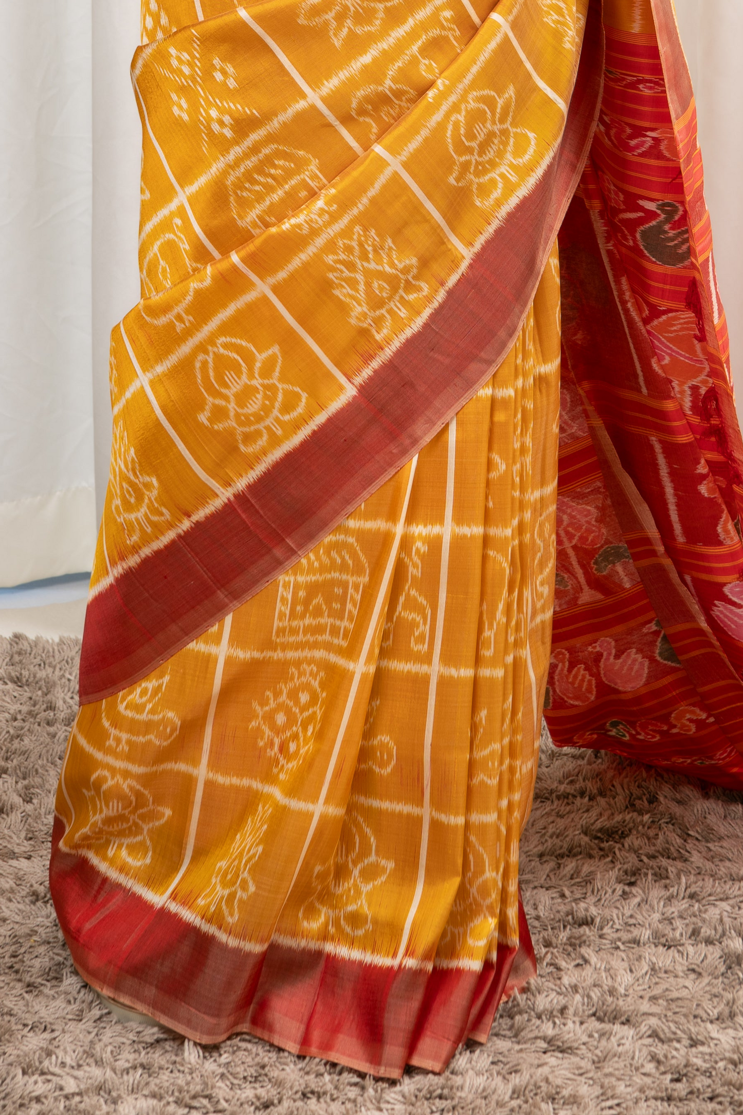Exclusive Odisha Ikkat Nabakothi Pure Silk Saree- Pastel Yellow