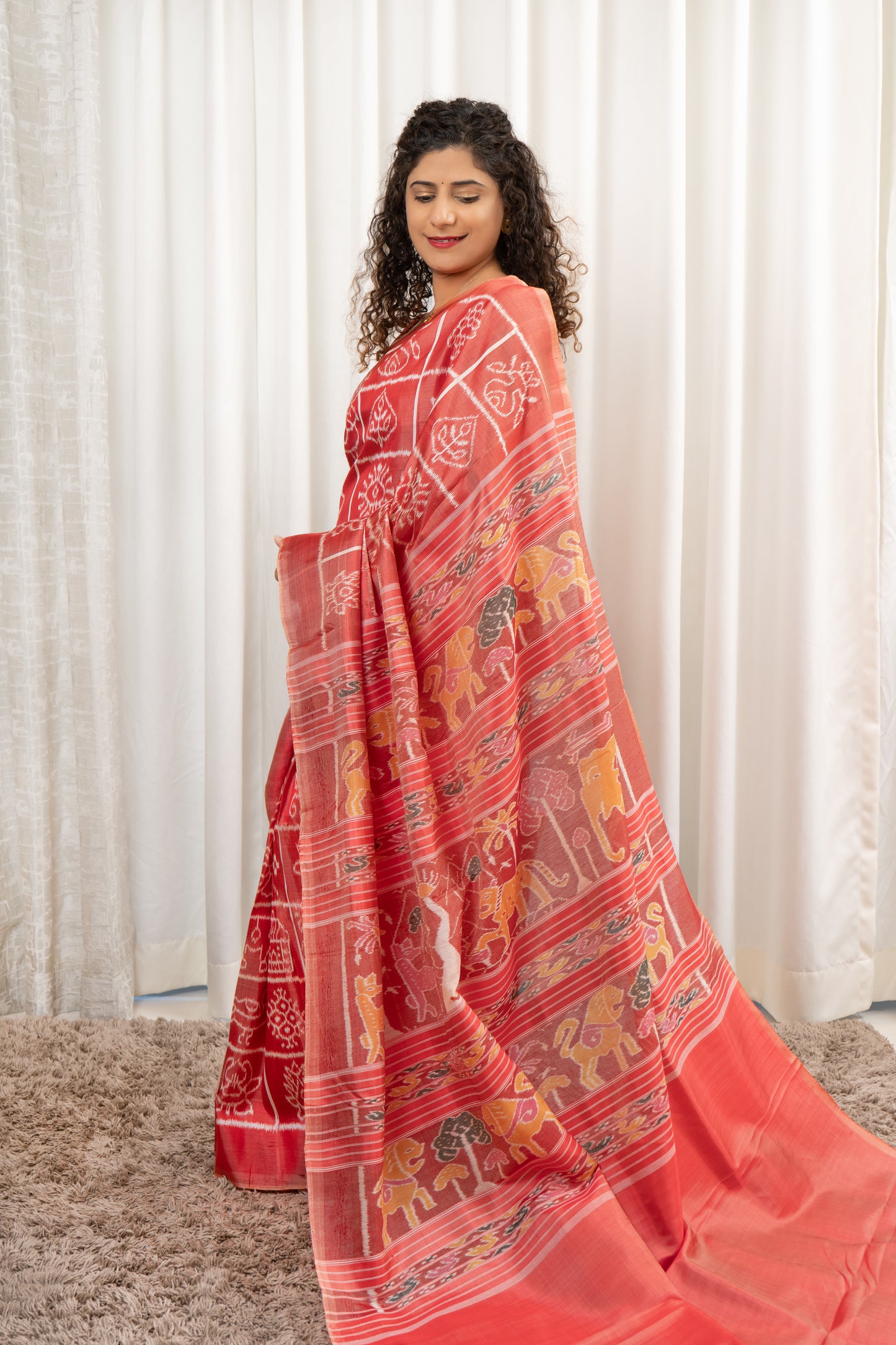 Exclusive Odisha Ikkat Nabakothi Pure Silk Saree- Red