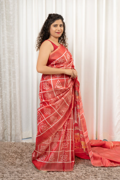Exclusive Odisha Ikkat Nabakothi Pure Silk Saree- Red