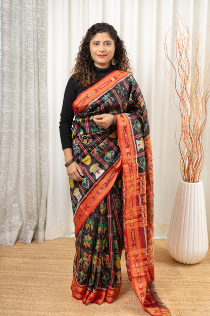 Nabakothi Khandua Silk Saree: Black
