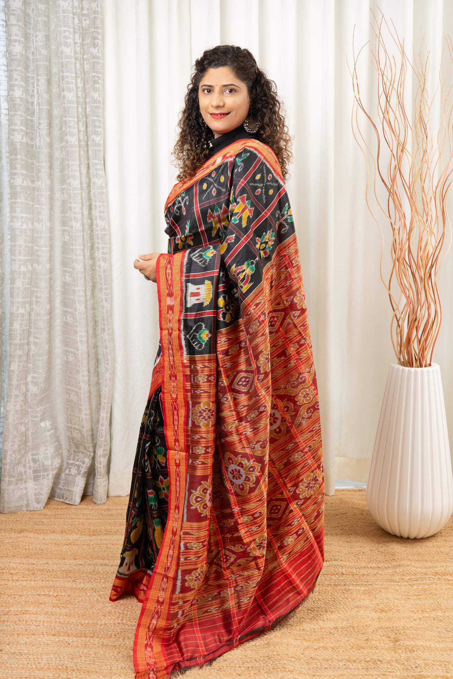 Nabakothi Khandua Silk Saree: Black