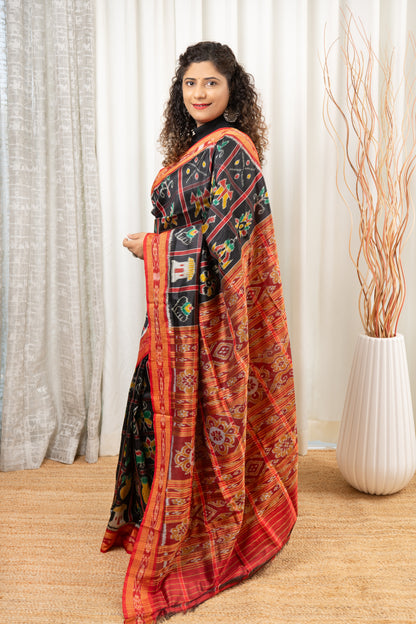 Nabakothi Khandua Silk Saree: Black