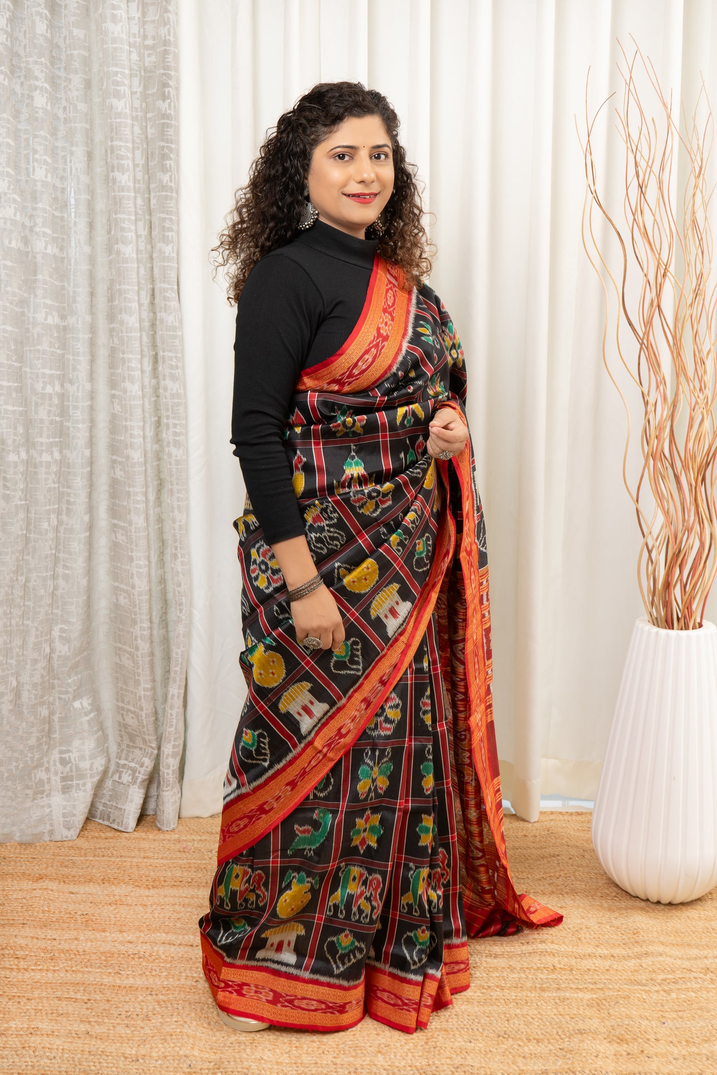 Nabakothi Khandua Silk Saree: Black