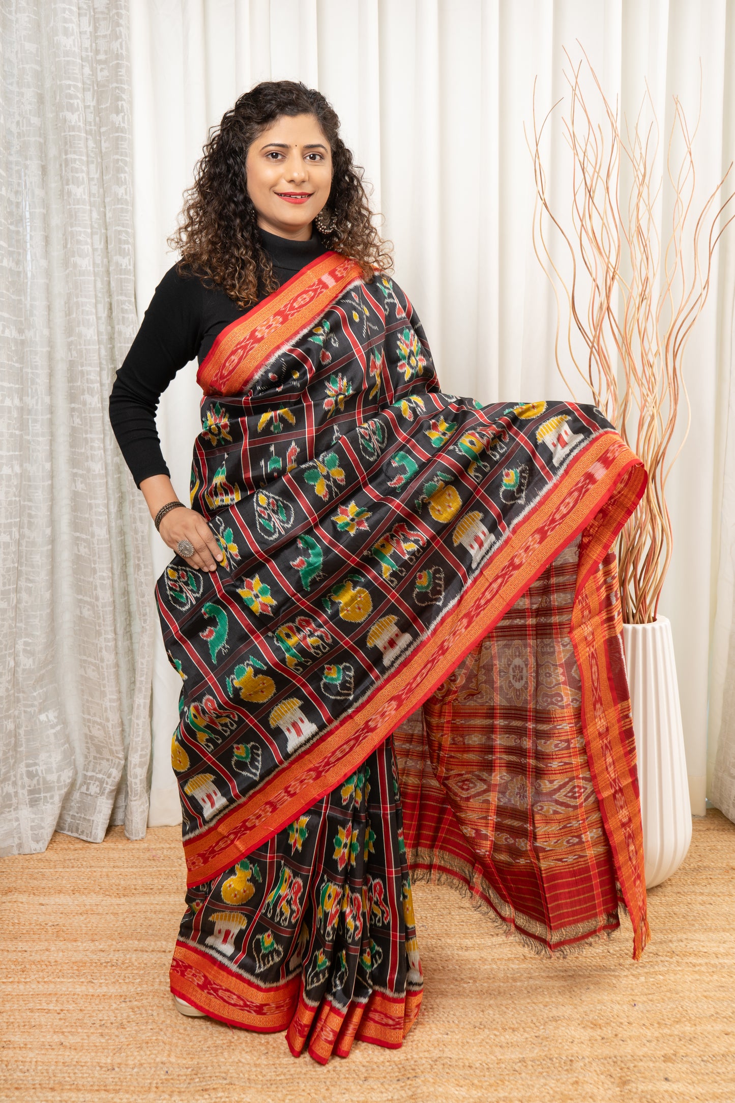 Nabakothi Khandua Silk Saree: Black